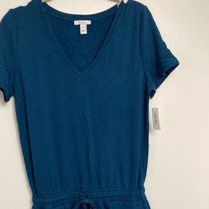 daily ritual  womens supersoft  short sleeve dress V neck size S blue